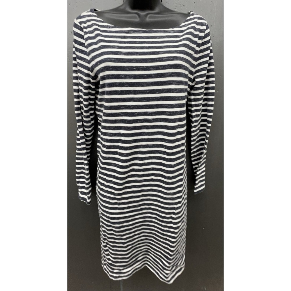 Gap Dress M Navy Blue White‎ Striped Shift Cotton Comfort Preppy Nautical